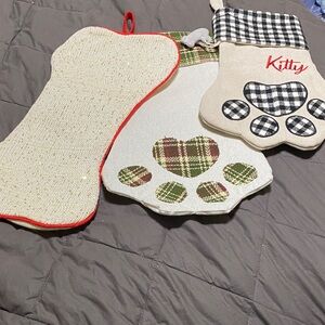 Plaid Paw and Bone Holiday Stocking Set